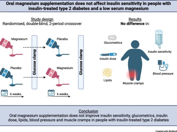 Oral magnesium supplementation does not affect insulin sensitivity in people with insulin-treated type 2 diabetes and a low serum magnesium: a randomised controlled trial